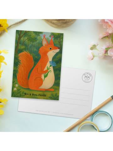 Mr. & Mrs. Panda Postkarte Eichhörnchen Blume Design ohne Spruch in Weiß