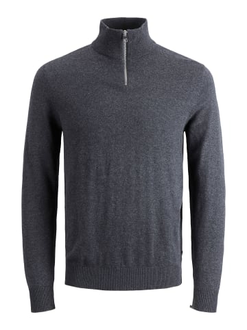 JACK & JONES PLUS Sweatshirt mit halbem Reißverschluss in Dark Grey Melange