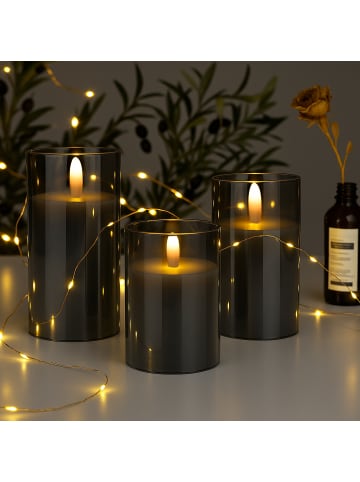 relaxdays 3 x LED Kerzen in Grau