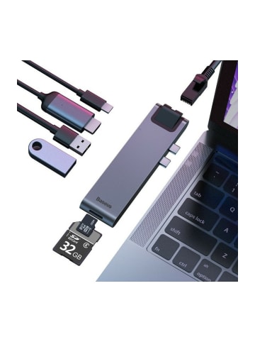 Baseus Baseus 7 in 1 HUB-Adapter kompatibel mit MacBook Pro 2016/2017/2018 in Grau