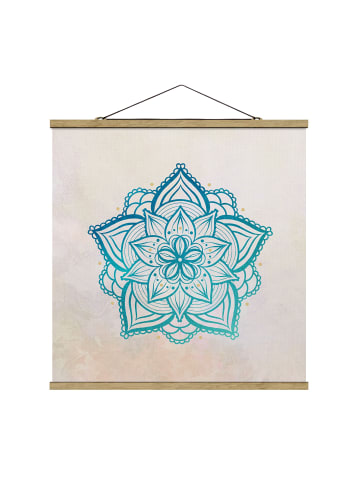 WALLART Stoffbild - Mandala Hamsahand Lotus Set gold blau in Türkis