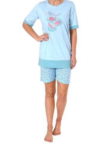 NORMANN Shortie Pyjama Schlafanzug kurzarm Federn - 44729 in hellblau