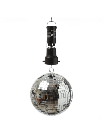 SATISFIRE Discokugel 20cm mit Batteriemotor Spiegelkugel Party Set in silber