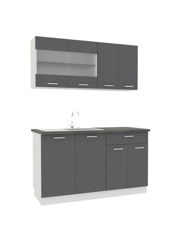 VCM  Singleküche Einbauküche Küchenzeile 140cm Esilo in Weiß / Anthrazit