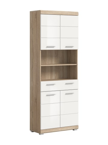 xonox.home Hochschrank in Sonoma Eiche hell/weiß hochglanz  - (B) 74 x (H) 191 x (T) 31
