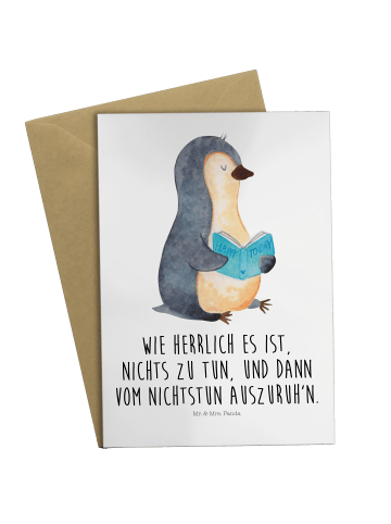 Mr. & Mrs. Panda Glückwunschkarte Pinguin Buch mit Spruch in Weiß