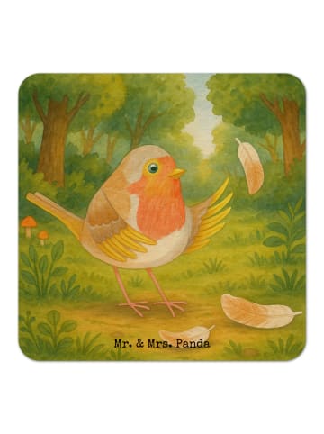 Mr. & Mrs. Panda Untersetzer Rotkehlchen Federn Design ohne Spruch in Weiß