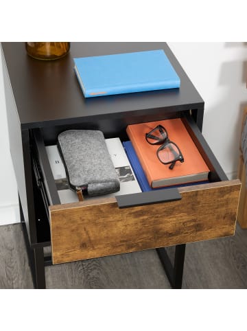 relaxdays Nachttisch in Schwarz/ Braun - (B)40 x  (H)60,5 x (T)41,5 cm
