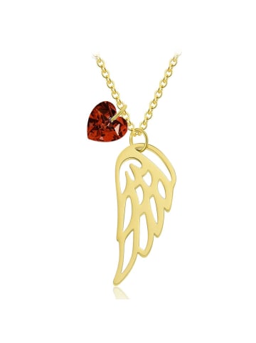Himmelsflüsterer  Halskette mit großem Engelsflügel und einem Kristall-Herz