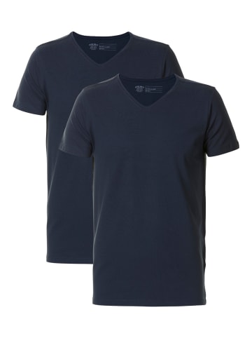Petrol Industries 2-er Pack Basic-T-Shirt V-Ausschnitt in Blau