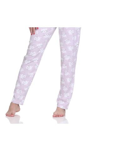 NORMANN Langarm Schlafanzug Pyjama Katzenmotiv in flieder