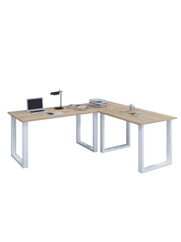 VCM  U Schreibtisch Eckschreibtisch L Form 160x130x50 in Weiß / Sonoma-Eiche