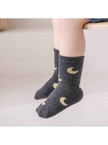 MUNADUNA 5er-Pack Kindersocken mit grauviolettem Schleifen-Motiv