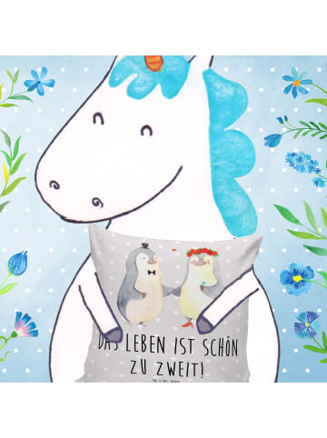 Mr. & Mrs. Panda Sofakissen Pinguin Heirat mit Spruch in Grau Pastell