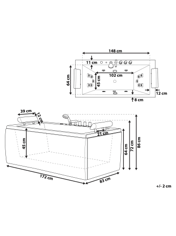 Beliani Whirlpool Badewannen MONTEGO in Weiß/Schwarz/Silber