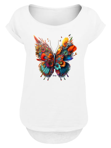 F4NT4STIC Long Cut T-Shirt Schmetterling Blumen in weiß