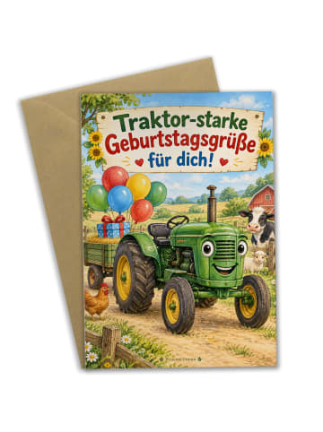 Mr. & Mrs. Panda Geburtstagskarte Traktor verspielt Design mit S... in Weiß