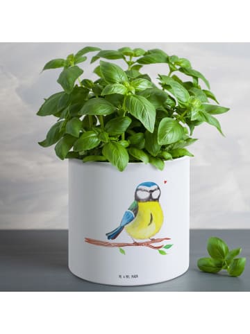 Mr. & Mrs. Panda Blumentopf Vogel Blaumeise ohne Spruch in Weiß