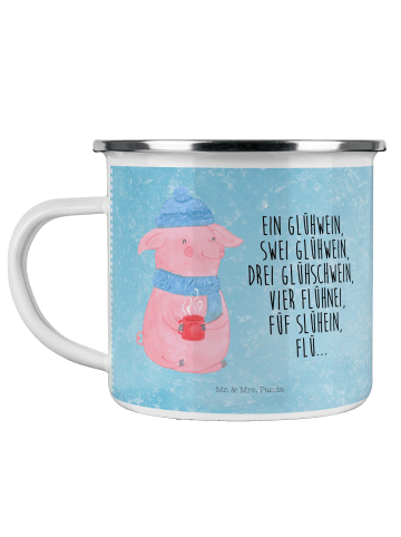 Mr. & Mrs. Panda Emaille Tasse Schweinchen Glühwein mit Spruch in Eisblau