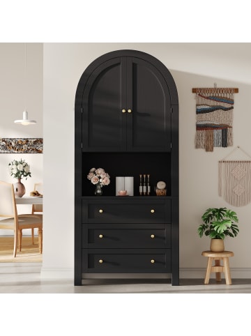 ABRIHOME Bogen-Küchenschrank mit Schubladen und Türen 180cm in Schwarz