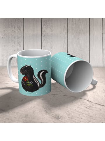 Mr. & Mrs. Panda Kaffeetasse Stinktier Blume ohne Spruch in Türkis Pastell