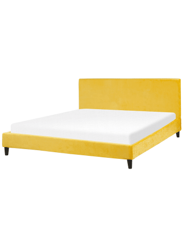 Beliani Doppelbett FITOU in Gelb/Dunkler Holzfarbton - (W) 190 x (H) 87 x (L) 214 cm