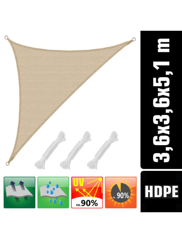 AMANKA 3,6x3,6x5,1m Atmungsaktives Sonnensegel HDPE Dreieck Befestigung in Beige