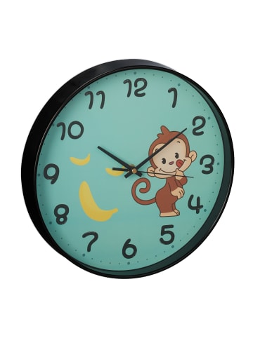 relaxdays Kinder-Wanduhr "Affe" in Türkis - Ø 29,5 cm