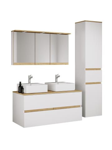 VCM 5-tlg. Badmöbel-Set mit Waschbecken Cosila-A 111cm in Weiß / Honig-Eiche