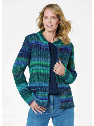 GOLDNER Kurzgröße:  Strickjacke Multicolor Woll-Jacke mit Stehkragen in blau / grün / gemustert