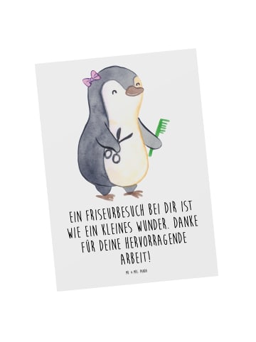 Mr. & Mrs. Panda Postkarte Friseur Wunder mit Spruch in Weiß
