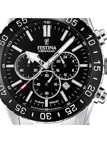 Festina Analog-Armbanduhr Festina Keramik silber groß (ca. 44mm)