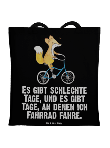 Mr. & Mrs. Panda Tragetasche Fuchs Fahrrad fahren mit Spruch in Schwarz