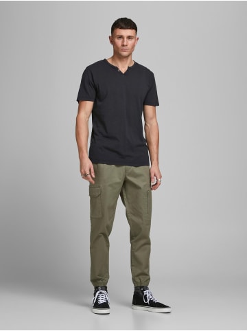 Jack & Jones Basic T-Shirt V-Neck Kurzarm mit Knöpfen JJESPLIT in Schwarz