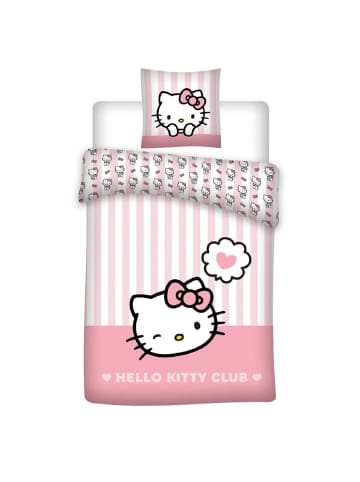 COFI 1453 Hello Kitty Bettbezug Set Baumwolle 135x200 cm + Kissen 80x80 cm in Rosa