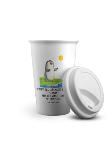 Mr. & Mrs. Panda Kaffeebecher To Go Pinguin Surfer mit Spruch in Weiß