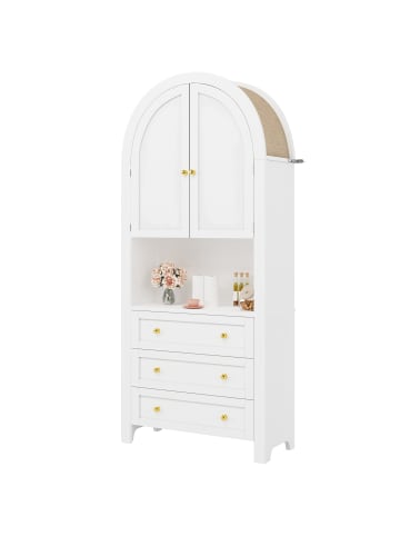 ABRIHOME Bogenschrank in Weiß mit Schubladen Türen und offenem Regal Hoch