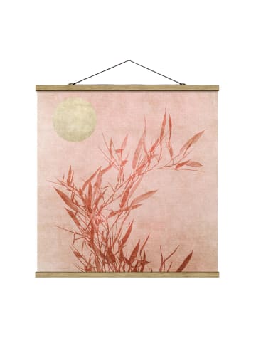 WALLART Stoffbild mit Posterleisten - Goldene Sonne mit Rosa Bambus in Rosa