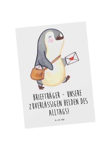 Mr. & Mrs. Panda Postkarte Briefträger Helden mit Spruch in Weiß