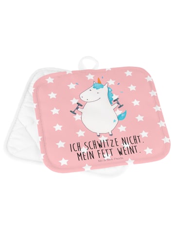 Mr. & Mrs. Panda Topfuntersetzer Einhorn Fitness mit Spruch in Rot Pastell