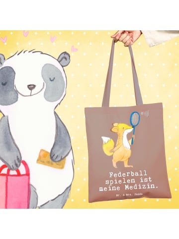 Mr. & Mrs. Panda Tragetasche Fuchs Federball spielen mit Spruch in Braun Pastell