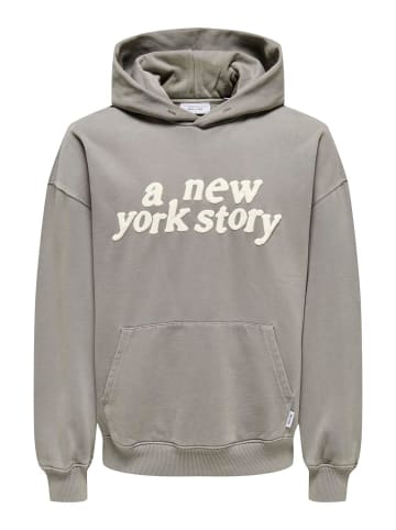 Only&Sons Pullover Kapuze druck Känguru Tasche locker in Grau