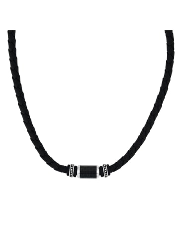 Tom Tailor Kette mit Anhänger Edelstahl, Carbon, Leder, Kautschuk in silber