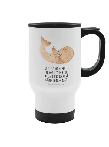 Mr. & Mrs. Panda To Go Becher Robbe Liegen mit Spruch in Weiß