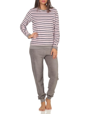 NORMANN Frottee Pyjama langarm Schlafanzug Bündchen Streifen - 49906 in rosa