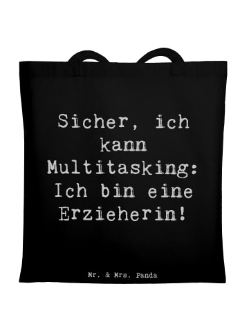Mr. & Mrs. Panda Tote Bag Spruch Erzieherin Multitasking mit Spruch in Schwarz