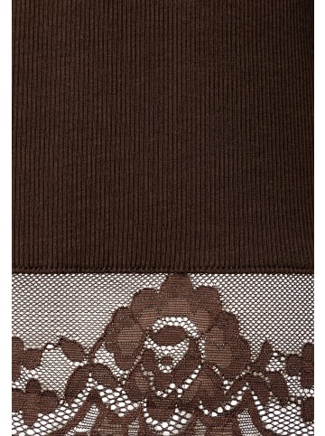 More & More schmales Rippshirt, Spitzensaum in espresso brown