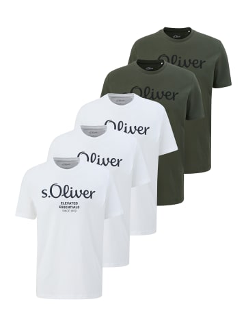 S. Oliver T-Shirt Basic in Weiß / grün