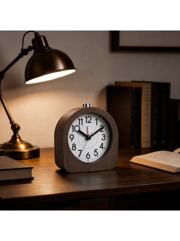 relaxdays Wecker analog in Dunkelbraun - (B)10 x (H)10 x (T)4,5 cm