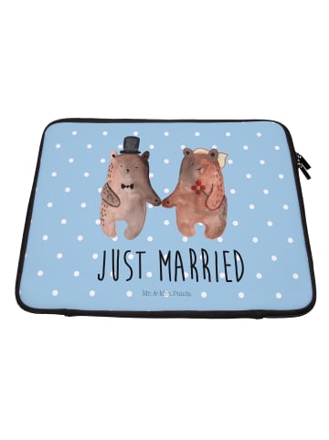 Mr. & Mrs. Panda Laptophülle Bär Heirat mit Spruch in Blau Pastell